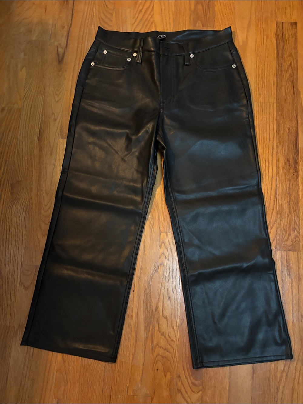 J. Crew Black Faux Leather Wide-Leg Jeans